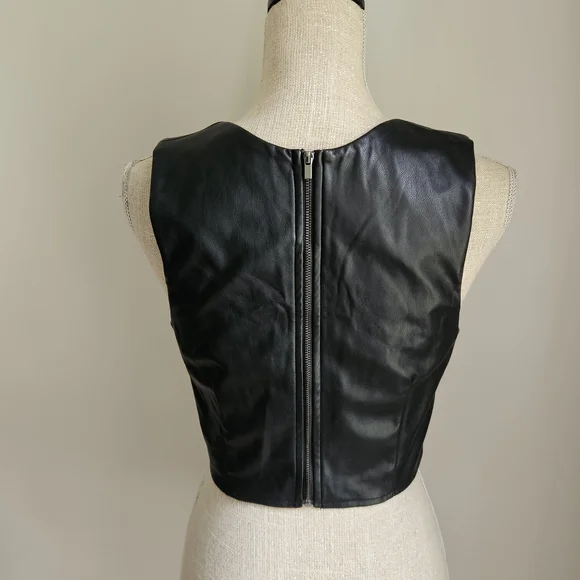 Garage Sleek Black Leather Crop Top - Picture 2 of 4